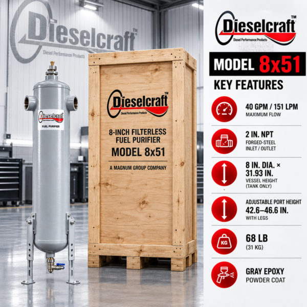 Dieselcraft 8x51 Fuel Purifier – 8-Inch Filterless