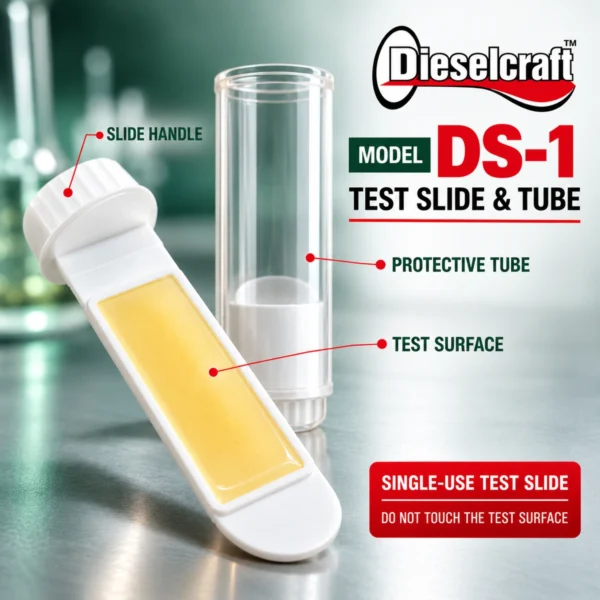 شريحة Dieselcraft DS-1 وأنبوبها مع توضيح سطح الفحص