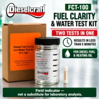 Dieselcraft FCT-100 fuel clarity and water test jar with reagent capsule.