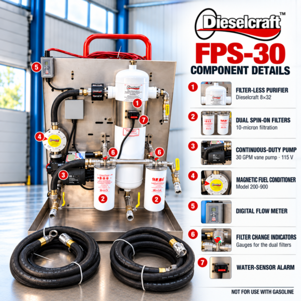 Dieselcraft FPS-30 stainless steel fuel polishing system - detail view