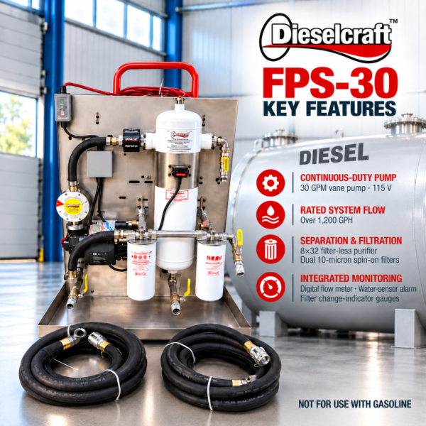Dieselcraft FPS-30 stainless steel fuel polishing system - features