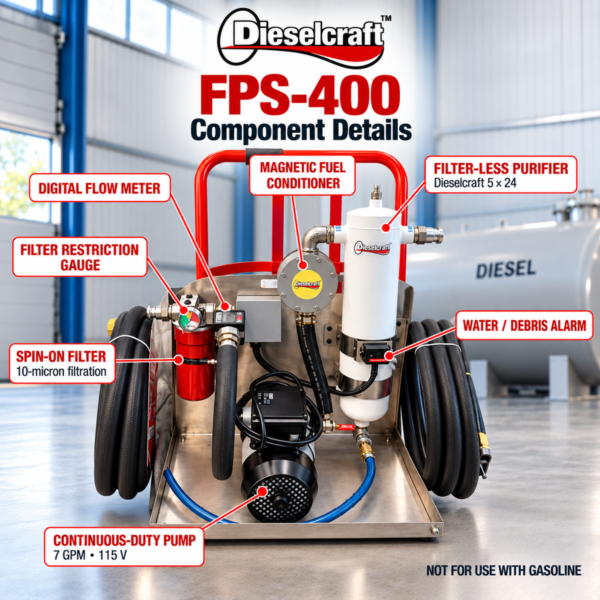 Dieselcraft FPS-400 diesel fuel polishing system - detail view