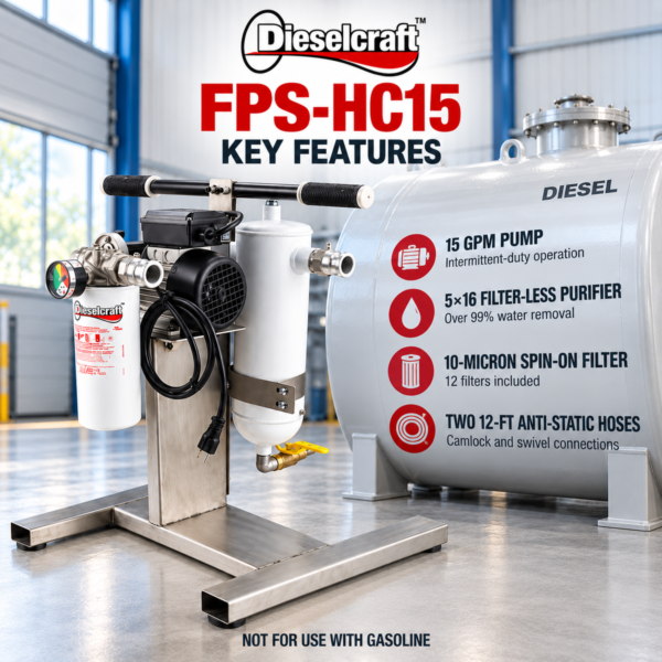 Dieselcraft FPS-HC15 compact diesel fuel polishing system - features