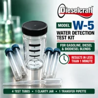Dieselcraft W-5 kit with four test tubes, a clarity jar and a transfer pipette.